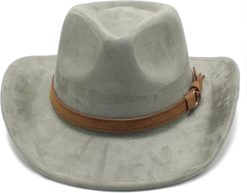 CCAKXCJJ Unisex Western Suede Cowboy Cowgirl Hat Classic Wide Brim Fedora Hat for Men &Women - Image 4